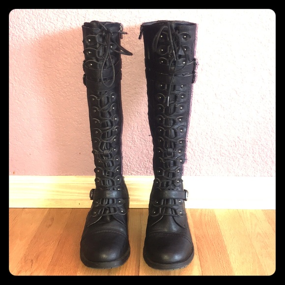 Wild Diva Womens Knee High Boots Lace Up Riding Boots